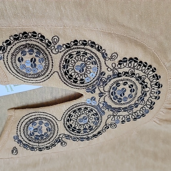 J.Jill embroidered boho sequin linen short sleeve top large - Picture 3 of 7